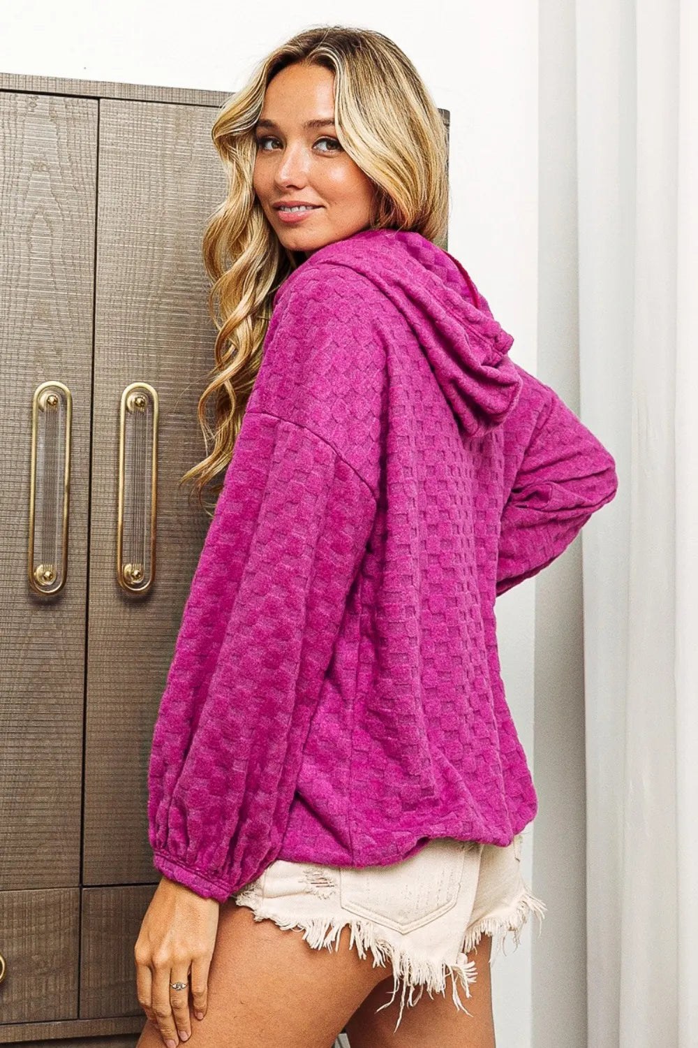 Checkerboard Court Brushed Hoodie in Magenta