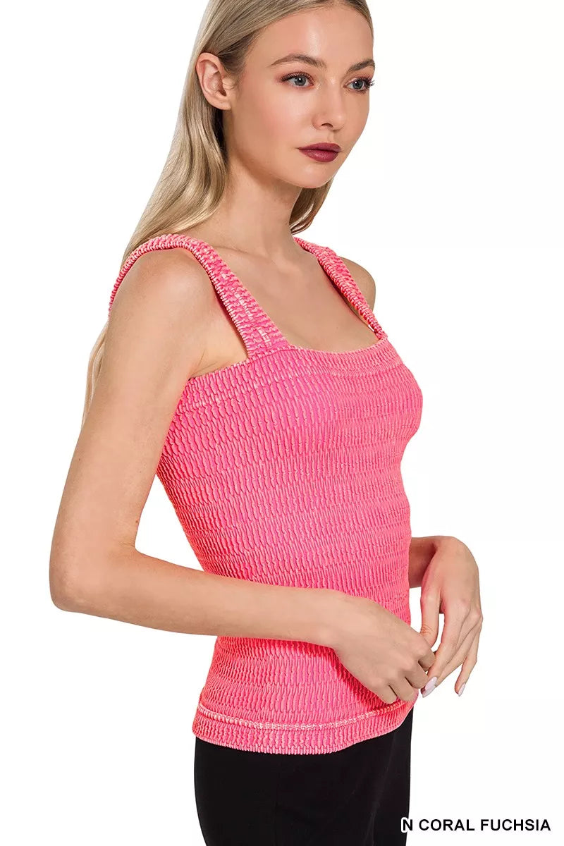 Stone Wash Smash Seamless Tank Top in Coral Fuchsia