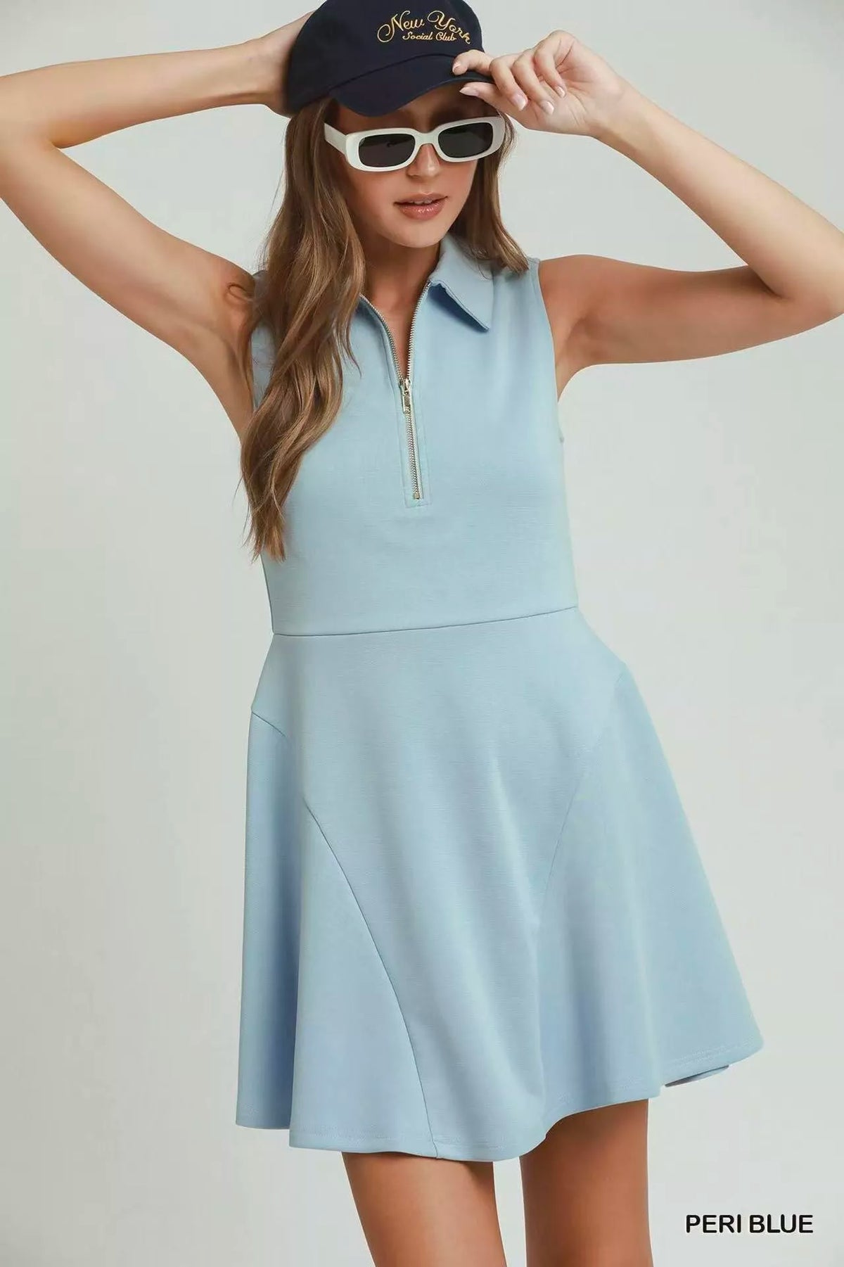 Match Point Quarter-Zip Dress in Peri Blue