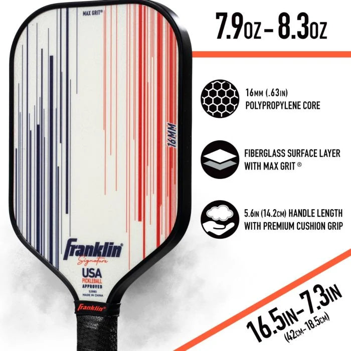 Signature Series Fiberglass Pickleball Paddle with MaxGrit® 16mm (White)