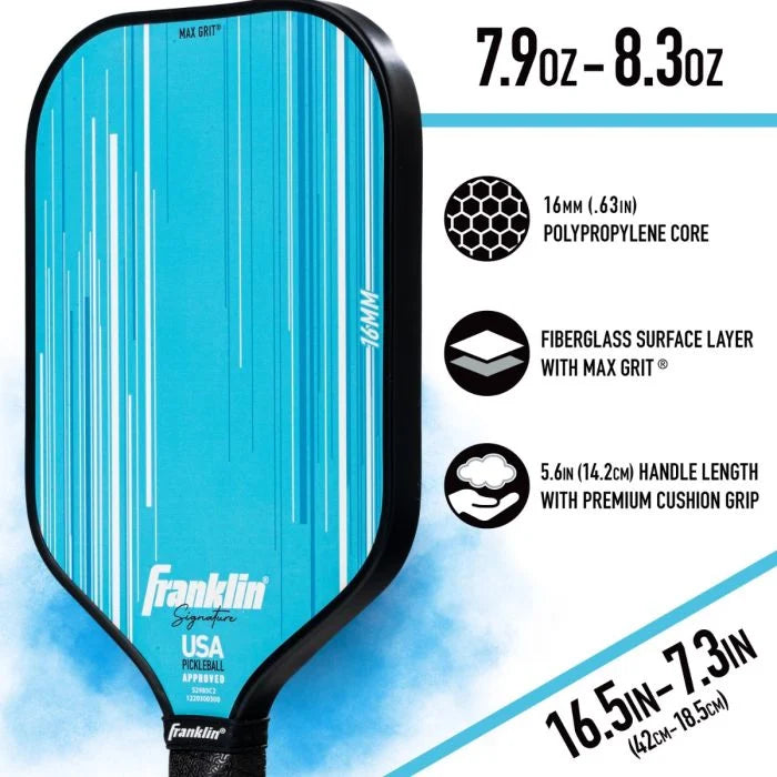 Signature Series Fiberglass Pickleball Paddle with MaxGrit® 16mm (Blue)