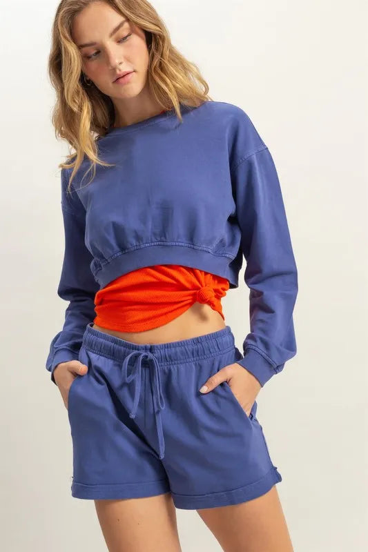 Warm-Up Crew Crop Sweatshirt in Dusty Indigo