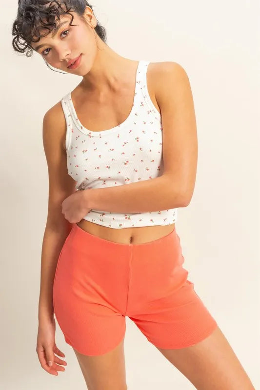 Rib Rally High Waist Biker Shorts in Coral