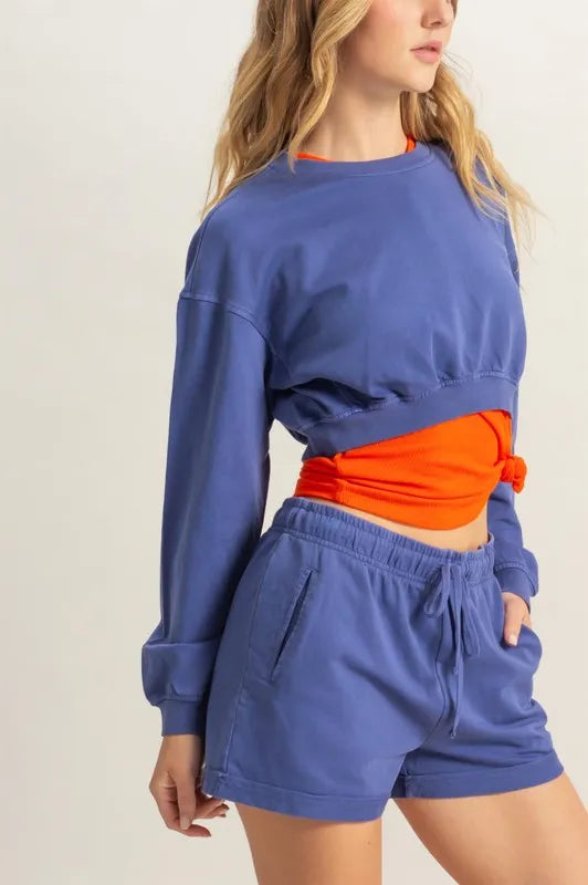 Warm-Up Crew Crop Sweatshirt in Dusty Indigo