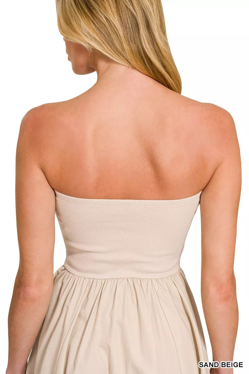 Courtside Tube Flare Mini Dress in Sand Beige