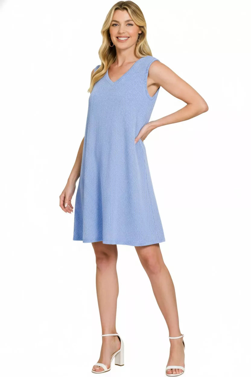 Volley Rib Sleeveless Mini Dress in Cornflower Blue