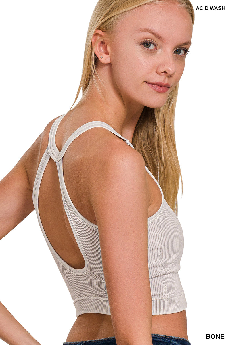 Button Up Ribbed V-Neck Tank Top in Bone