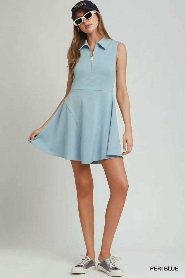 Match Point Quarter-Zip Dress in Peri Blue