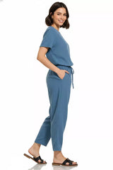 Clubhouse Crepe Drawstring Pants in Dusty Blue