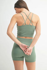 Crosscourt Crisscross Sports Bra in Moss