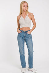 Button Up Ribbed V-Neck Tank Top in Bone