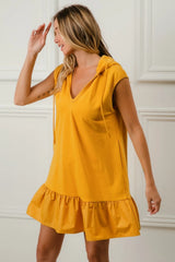 Post-Match Ruffled Hooded Dress in Mustard