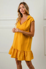 Post-Match Ruffled Hooded Dress in Mustard