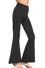 Retro Rally Raw Hem Flare Yoga Pants in Black