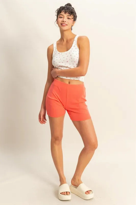 Rib Rally High Waist Biker Shorts in Coral