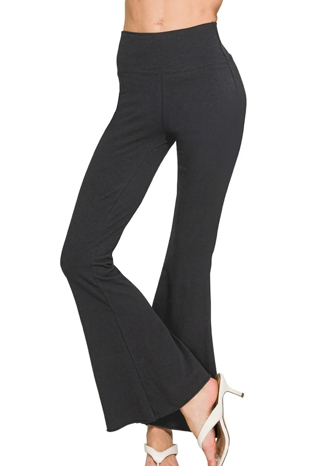 Retro Rally Raw Hem Flare Yoga Pants in Black