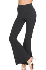 Retro Rally Raw Hem Flare Yoga Pants in Black