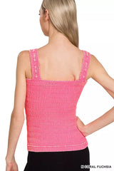 Stone Wash Smash Seamless Tank Top in Coral Fuchsia