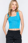 Pearl Point Square Neck Crop Tank Top in Aquablue
