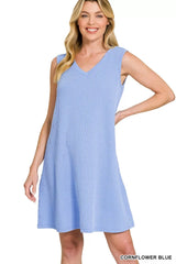 Volley Rib Sleeveless Mini Dress in Cornflower Blue