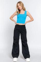 Pearl Point Square Neck Crop Tank Top in Aquablue