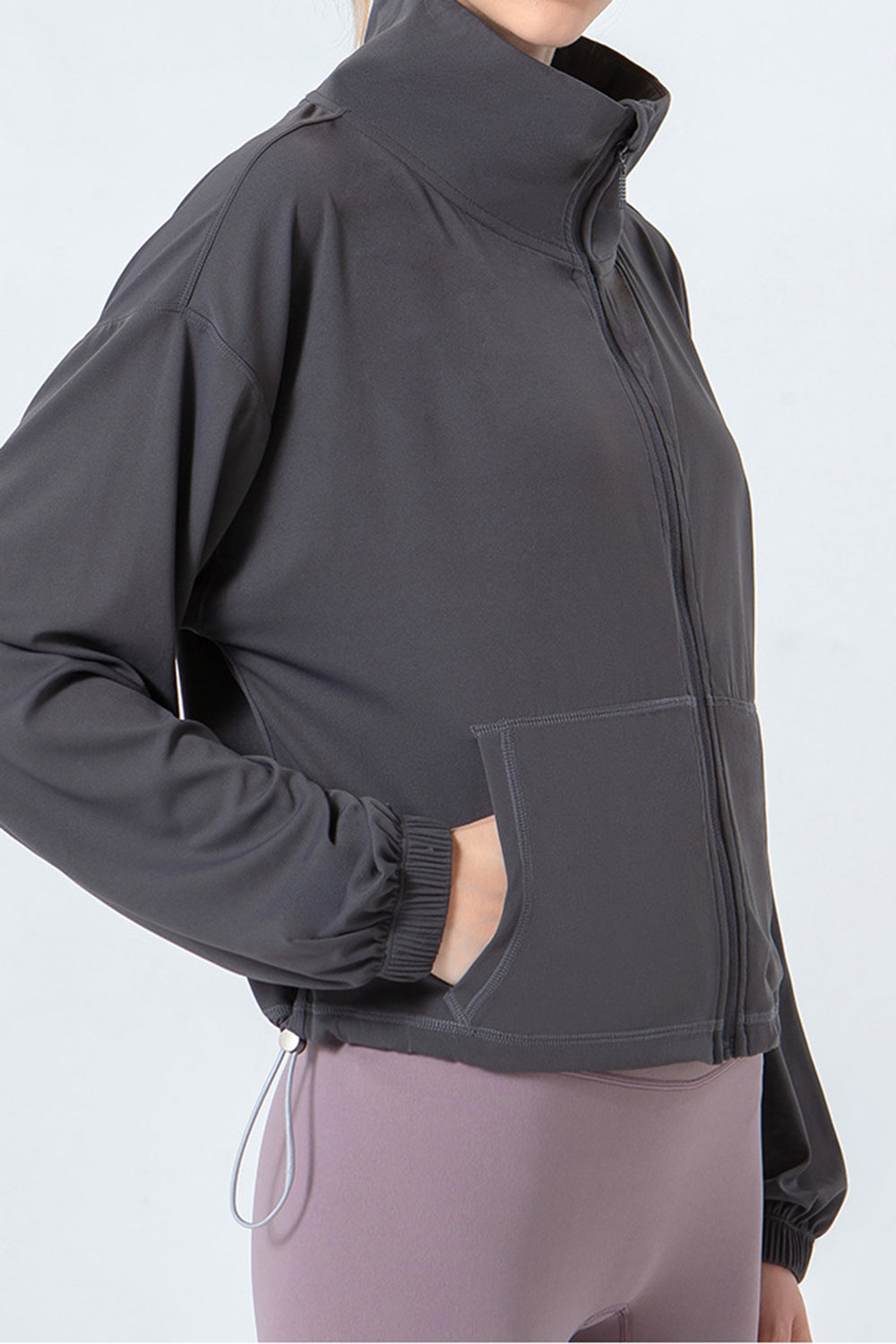 Drawstring Zip Up Dropped Shoulder Active Outerwear Pickleball Top