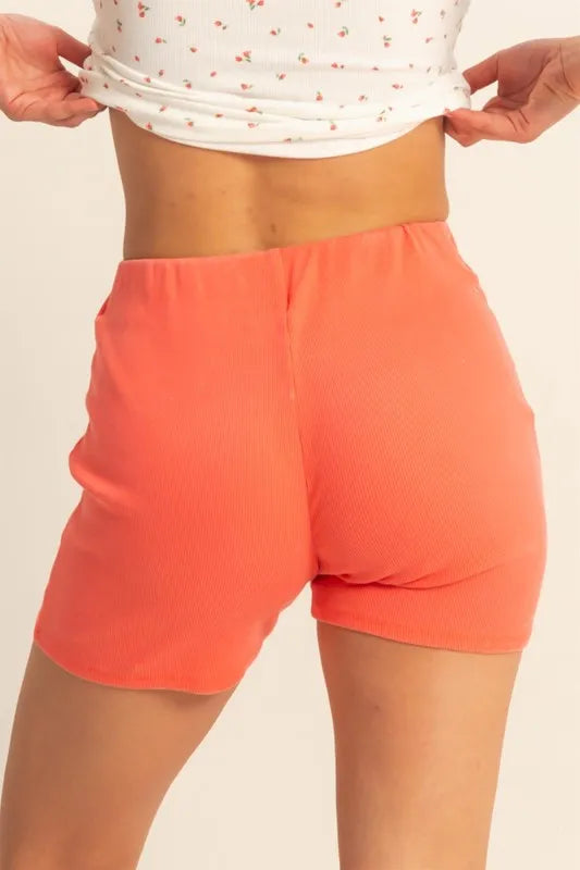 Rib Rally High Waist Biker Shorts in Coral
