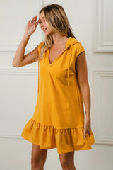 Post-Match Ruffled Hooded Dress in Mustard
