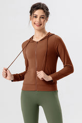 Drawstring Zip Up Hooded Active Outerwear Pickleball Top