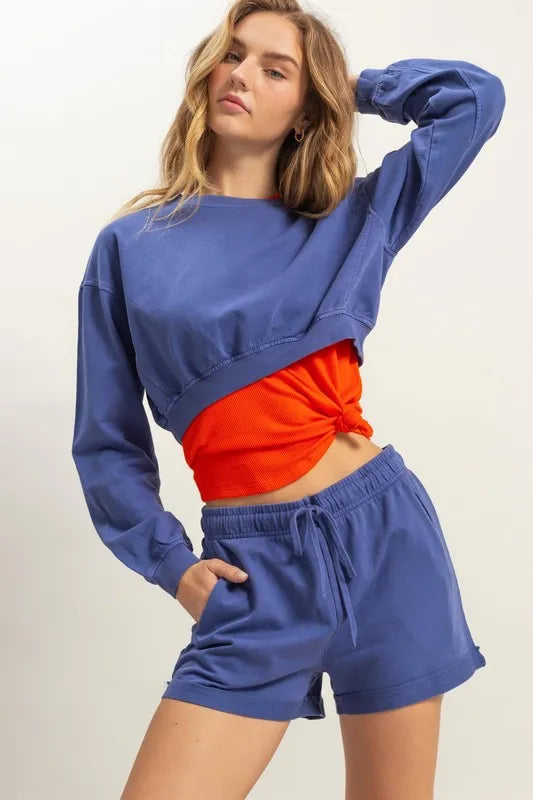 Warm-Up Crew Crop Sweatshirt in Dusty Indigo