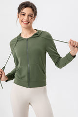 Drawstring Zip Up Hooded Active Outerwear Pickleball Top