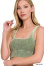 Baseline Ribbed Square Neck Padded Top in Ash Olive