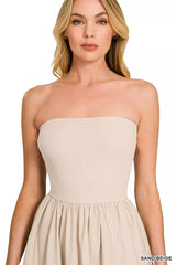 Courtside Tube Flare Mini Dress in Sand Beige