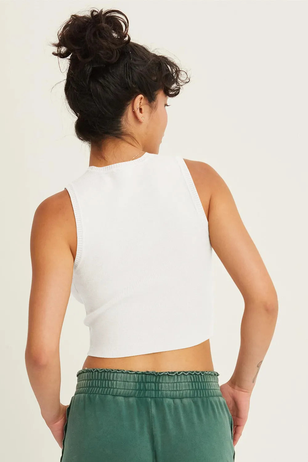 Short Hop Ribbed Crop Tank Top in Off White