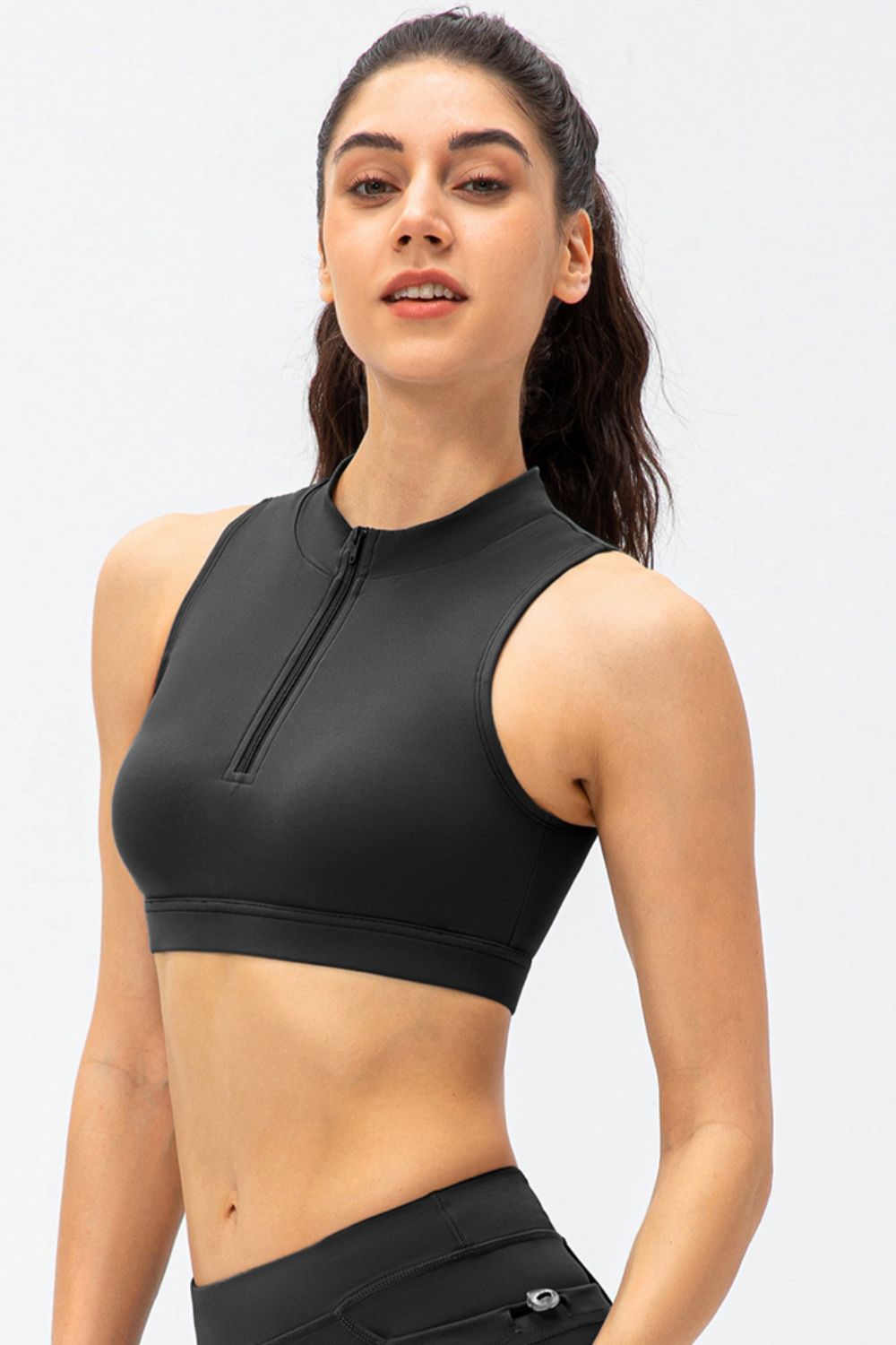 Full Size Cropped Cutout Back Zipper Front Active Pickleball Top