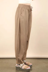 Off-Court Linen-Blend Barrel Pants in Mocha