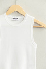 Short Hop Ribbed Crop Tank Top in Off White