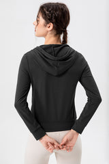 Drawstring Zip Up Hooded Active Outerwear Pickleball Top