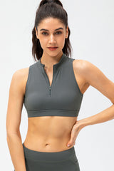 Full Size Cropped Cutout Back Zipper Front Active Pickleball Top