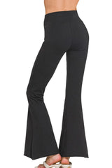 Retro Rally Raw Hem Flare Yoga Pants in Black