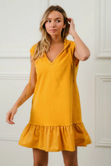Post-Match Ruffled Hooded Dress in Mustard