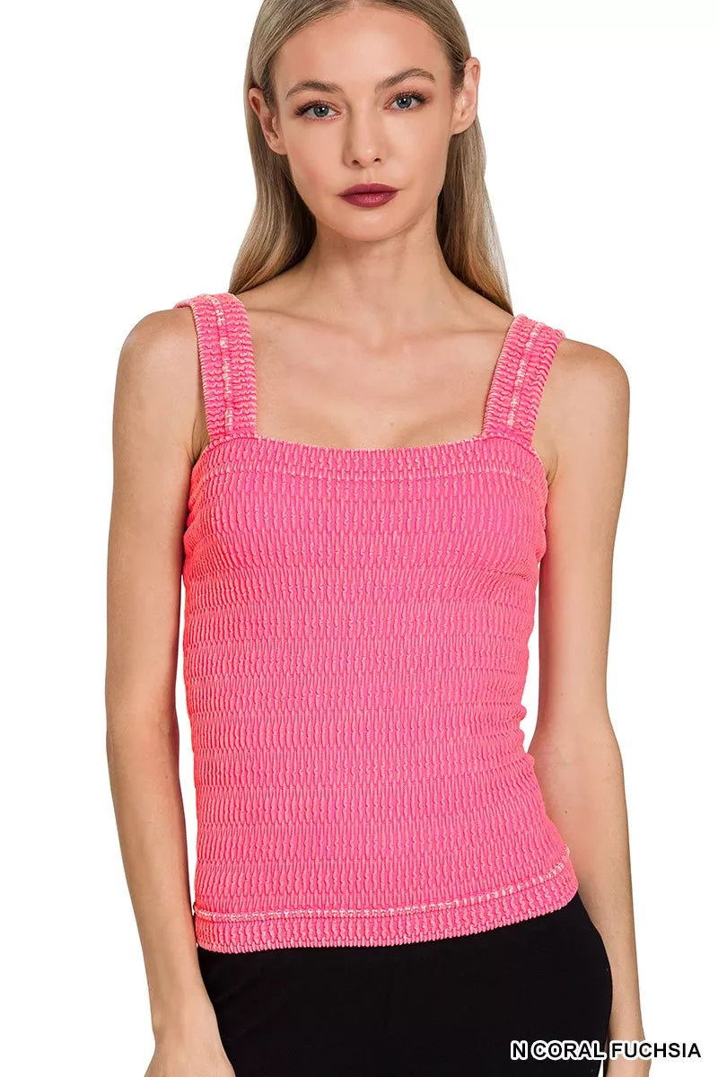 Stone Wash Smash Seamless Tank Top in Coral Fuchsia