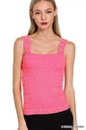 Stone Wash Smash Seamless Tank Top in Coral Fuchsia