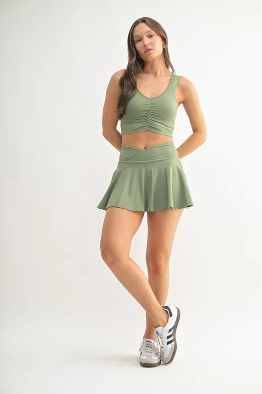 Scrunch Shot Ruched Active Tank in Moss