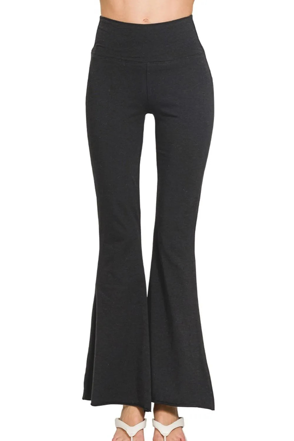 Retro Rally Raw Hem Flare Yoga Pants in Black