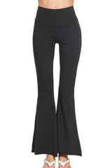 Retro Rally Raw Hem Flare Yoga Pants in Black