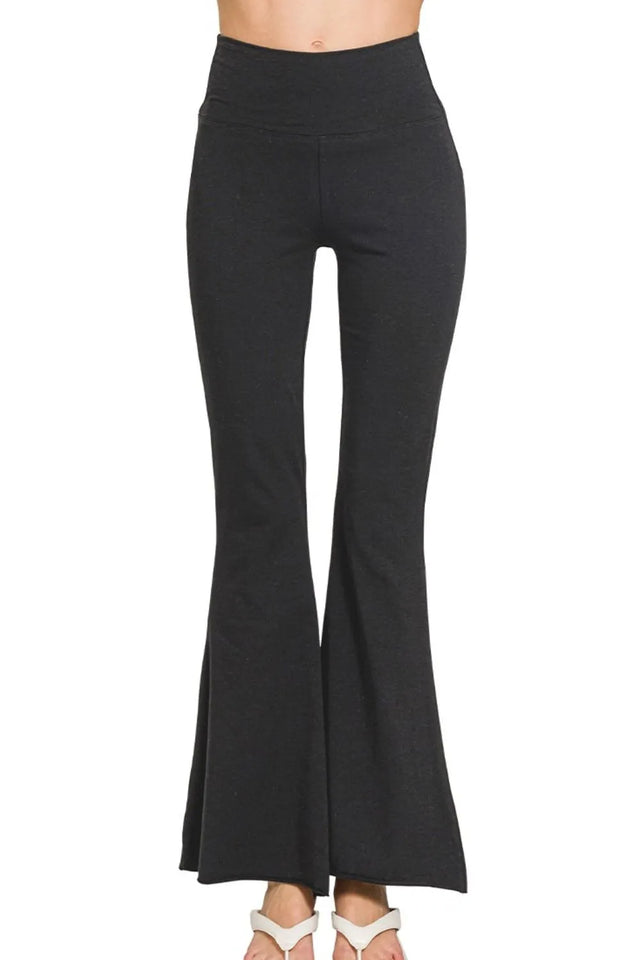 Retro Rally Raw Hem Flare Yoga Pants in Black