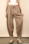 Off-Court Linen-Blend Barrel Pants in Mocha