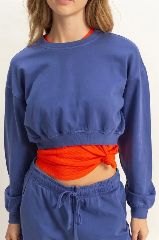 Warm-Up Crew Crop Sweatshirt in Dusty Indigo